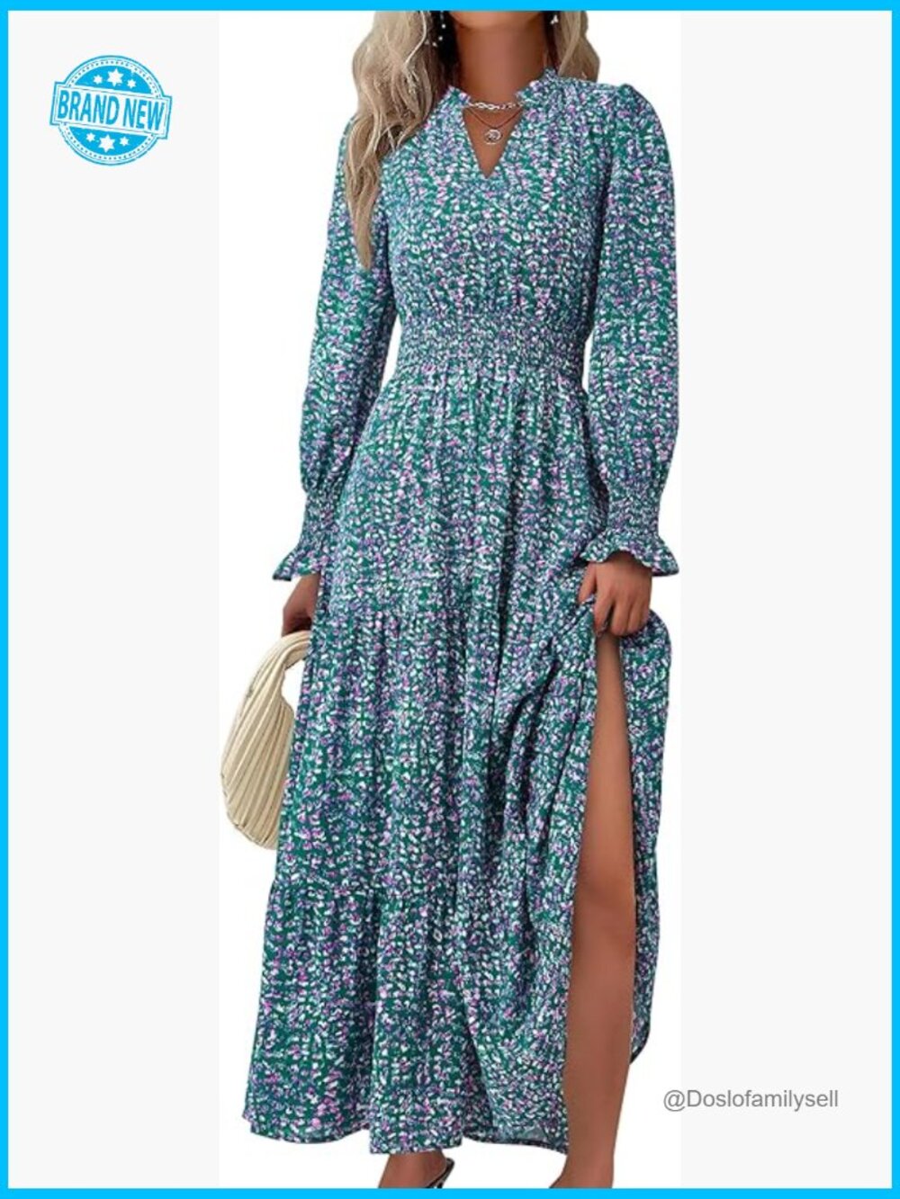 Floral Maxi Dress Long Sleeve V Neck Boho A Line Flowy Party Dress